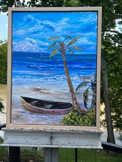 “Island serenity” 18 x 24 original framed acrylic Beach painting