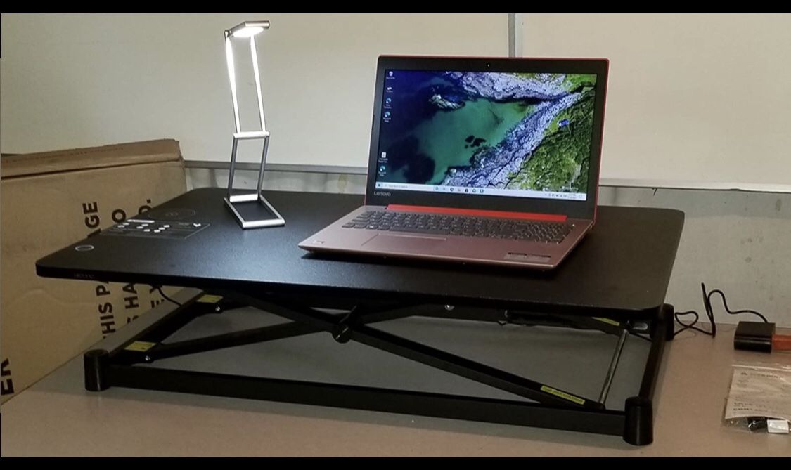 Electric Standing Desk Converter with Wireless Charging and 2 USB Ports, 34'' Height Adjustable Desk Converter with Height Memory Controller and Child