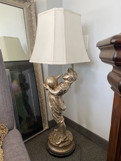 Victorian Style Vintage Lamp - Golden boy drinking from water Jug