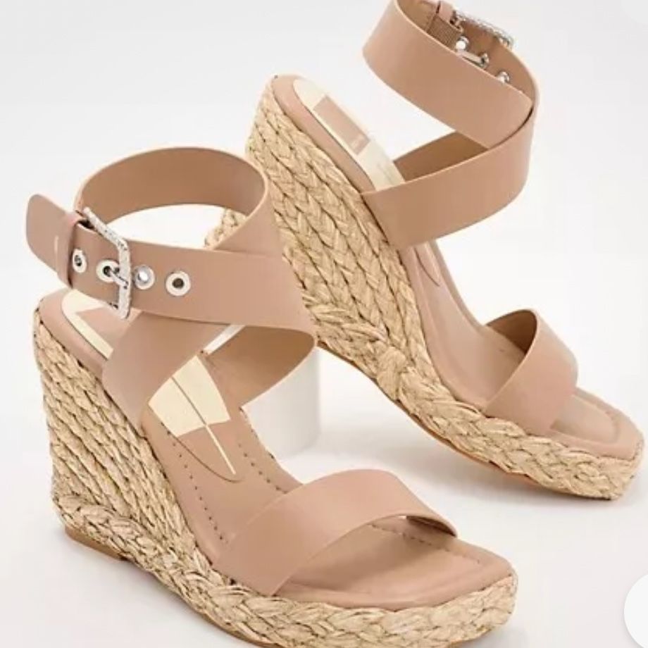 NEW Dolce Vita Aldona Sandals Women's 9M Beige Cafe Wedge Espadrille