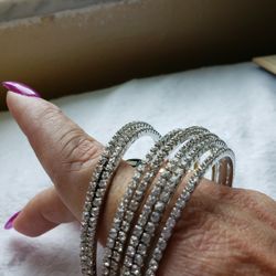 7 silver diamond studs bangle bracelets