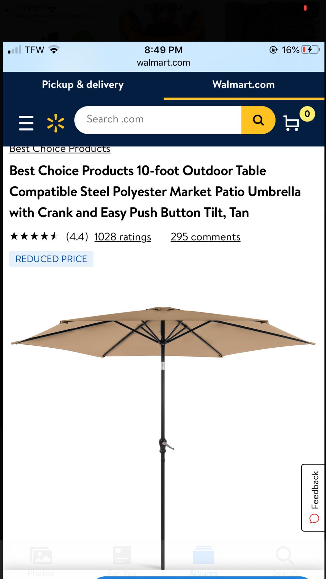 10-foot Outdoor Table Compatible Steel Polyester Market Patio Umbrella with Crank and Easy Push Button Tilt, Tan