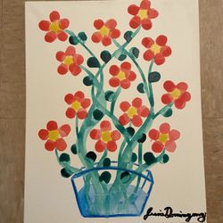 Red Flowers Watercolor Painting On Canvas