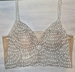 DB Studio Sequins, Pearls & Beads Spaghetti Strap Wedding Separates Top Size 14