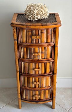 32”h Tortoise Bamboo and Rattan 5-Drawer Accent Chest