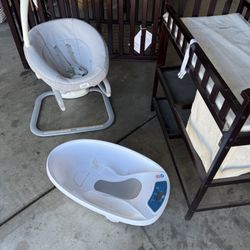 Baby Crib, Changing Table, Rocker And Temperature Bath Tub