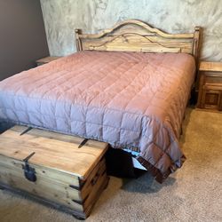 Beautiful King Size Bedroom Set! Solid Wood! Includes Bed, 2 Side Tables, Trunk And Armoire!