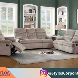 New Motion Sofa Set (Manual) Blush Pink And Light Brown 