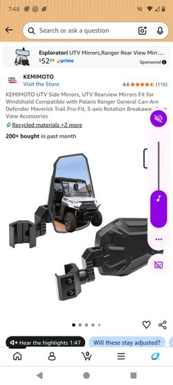 Polaris Ranger Side mirrors/Rear View Mirror