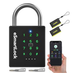 eLinkSmart Heavy Duty Smart Padlock with Key, Pad Lock with Code Keypad, Weatherproof Bluetooth RFID Keyless Electronic Digital Combination Lock for G