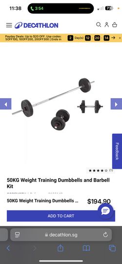 Decatlon 50KG Weight Training Dumbbells and Barbell Kit