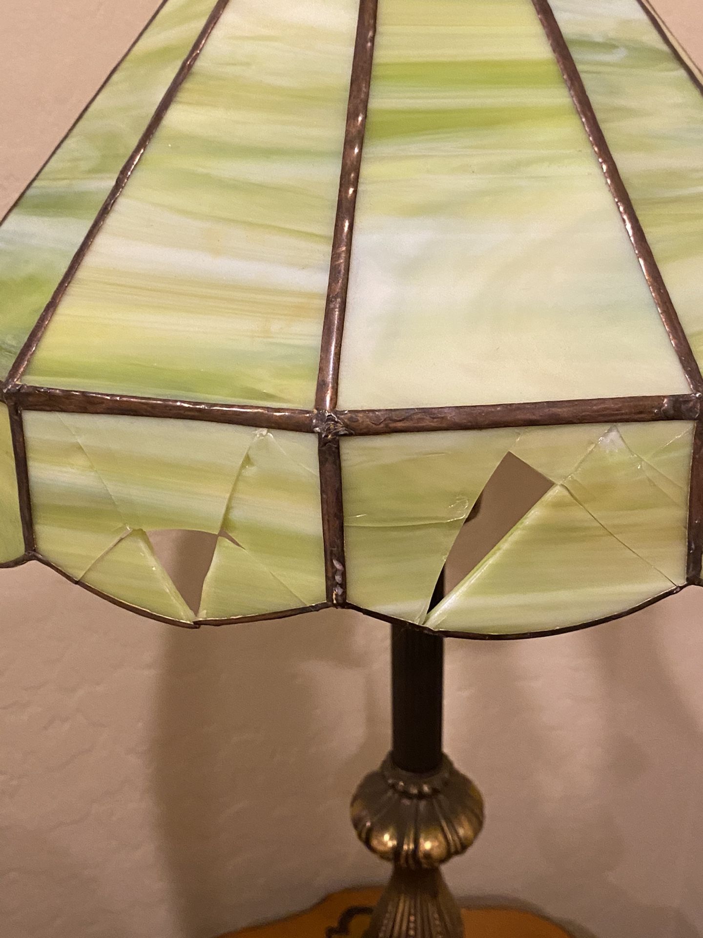 Vintage stained glass brass lamp.