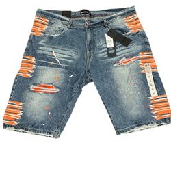 Denim jeans short orange