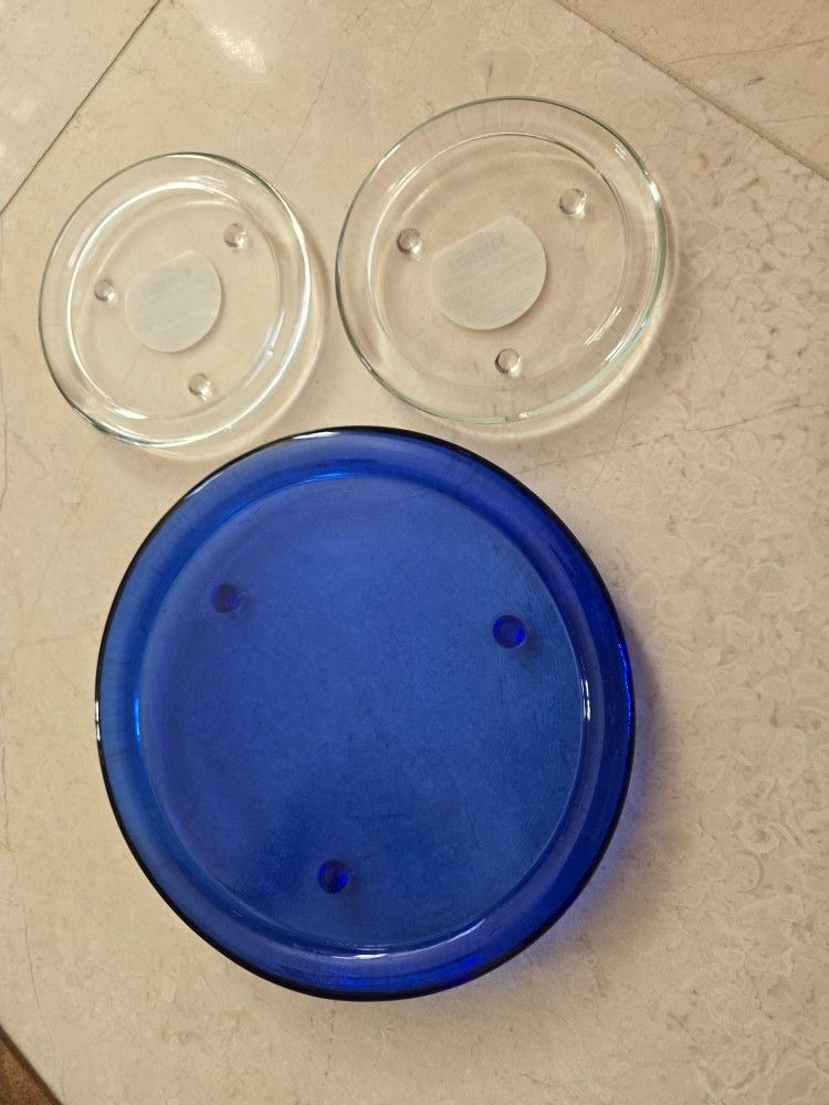 Set Of 3 Pier1 Candle Clear Glass Holder Plates