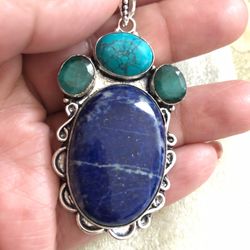 Sodolite and turquoise gemstone pendant