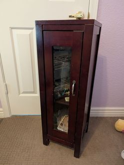 Slim Espresso Wood Curio & Media Cabinet with Glass Door