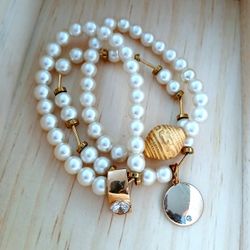 Pearl Tone Bracelet Stack Handmade 