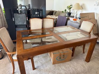 Oak and Glass Dining Set for Six