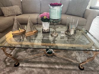 Beveled Glass Coffee Table with Ornate Metal Base