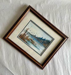 Vintage Framed Coastal Landscape Watercolor Painting by Betty Cooper
