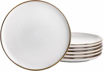 Elama White Dinner Plates with Gold Rim – Set of 6