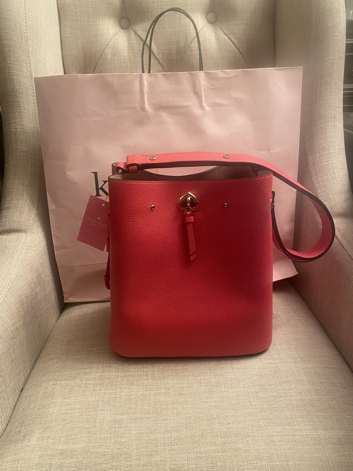 Brand New with TAGS.  Kate Spade Lovers Here Is An Elegant Pink Shoulder Bag. I beat the surprise sale price