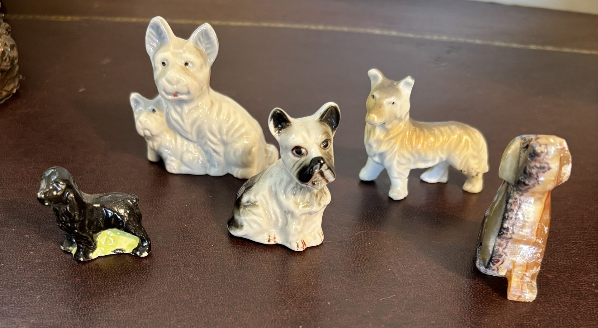 Miniature Dog Porcelain & Marble Figurines
