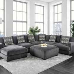 Brand New Grey Plush Grey Chenille U-Shaped Sectional Sofa (Ottoman Sold Separately)