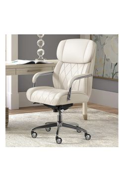 La-Z-Boy - Comfort and Beauty Sutherland Diamond-Quilted Bonded Leather Office Chair - Light Ivory