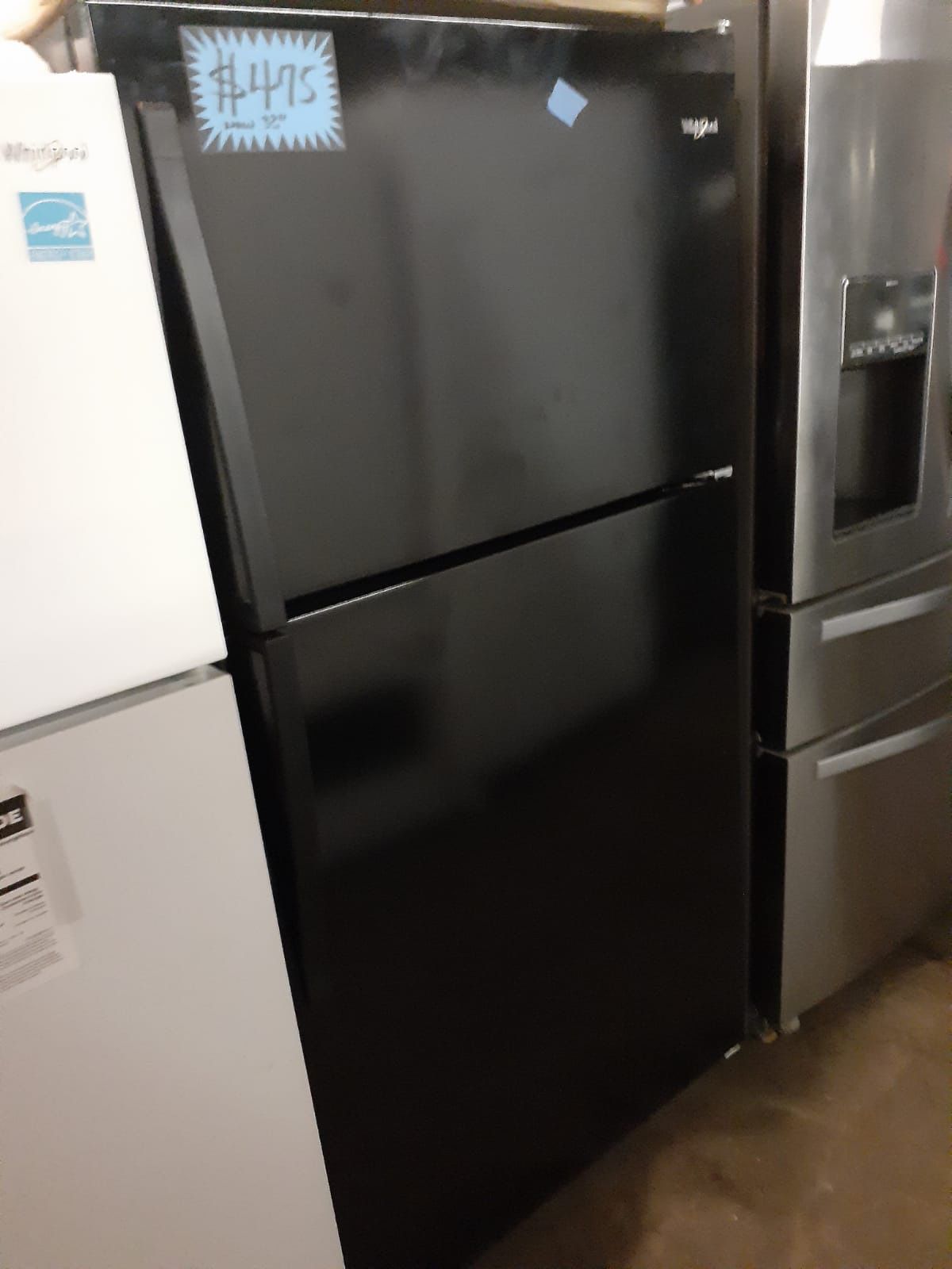 New WHIRLPOOL 33in. Top freezer refrigerator with 1yr. Manufacturer warranty