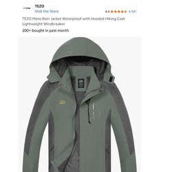 TEZO > Men’s LARGE Rain Jacket Army Green/grey