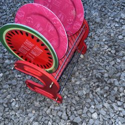 Plates And Cups Rack Red Color 