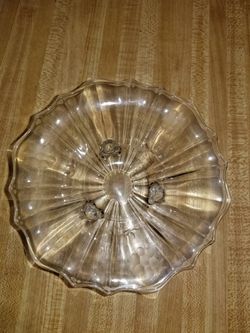 Pressed Glass Etched Flower Footed Candy Dish