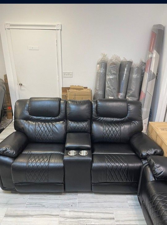 *Fall Sale Event!!!*---Stellar Santiago Black Leather Reclining Loveseats---Delivery And Financing Available🤭