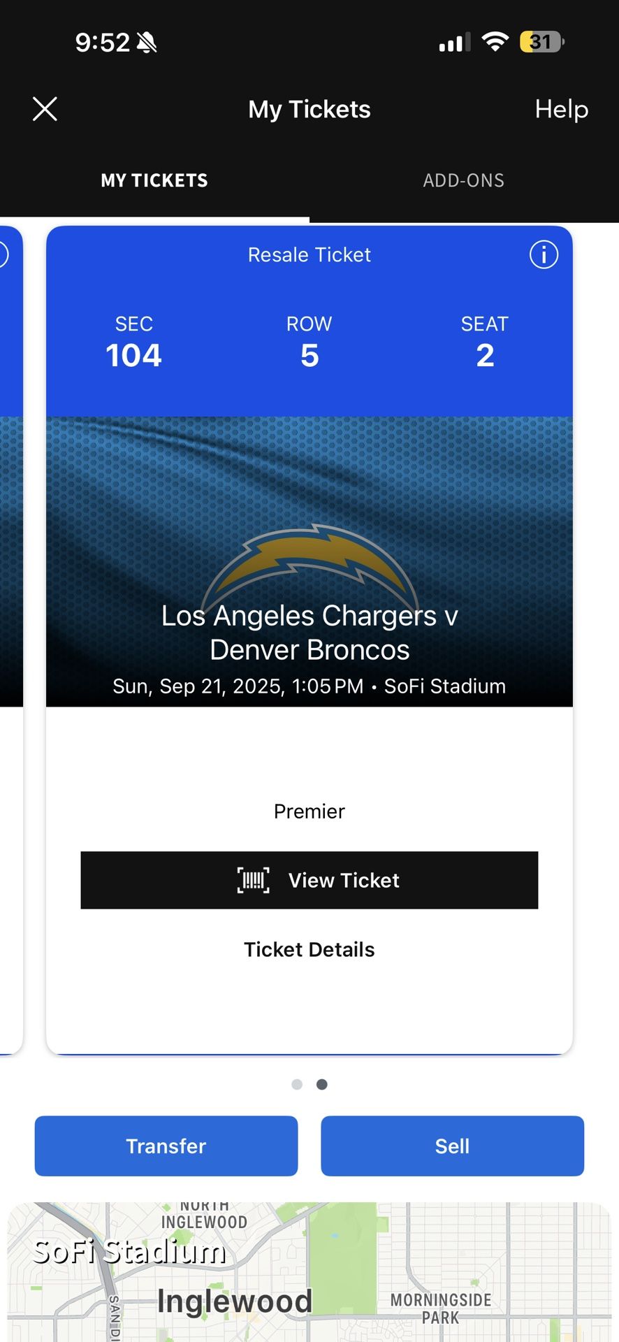 Chargers Broncos Tickets 100 Level!!!