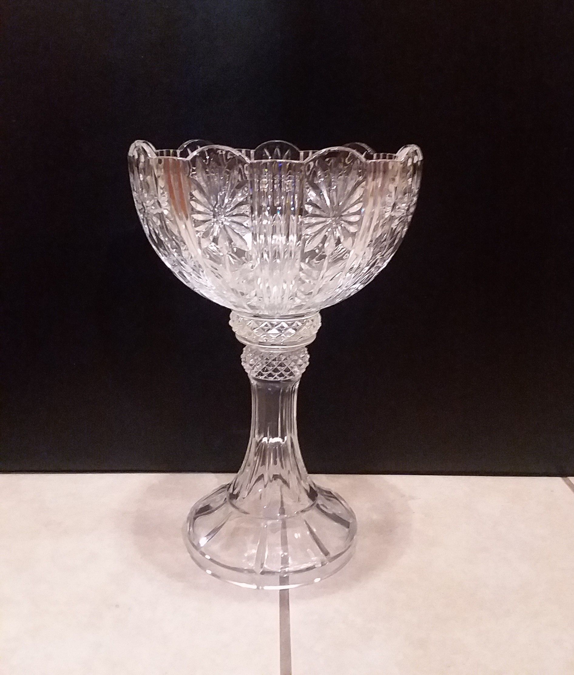 Vintage Tall Crystal Pedestal Bowl Centerpiece