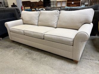 ETHAN ALLEN Beige Woven 3 Seat Roll Arm Sofa