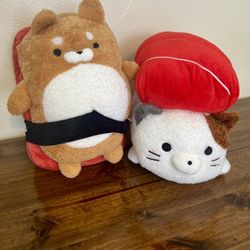 Takashoji plushies From Round 1 - Shiba Inu Sushi & Sushi Cat 14”