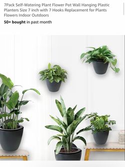 7Pack Self-Watering Plant Flower Pot Wall Hanging Plastic Planters Size 7 inch with 7 Hooks Replacement for Plants Flowers Indoor Outdoors