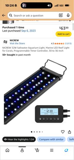 Nicrew 32w saltwater aqua light 36 inch