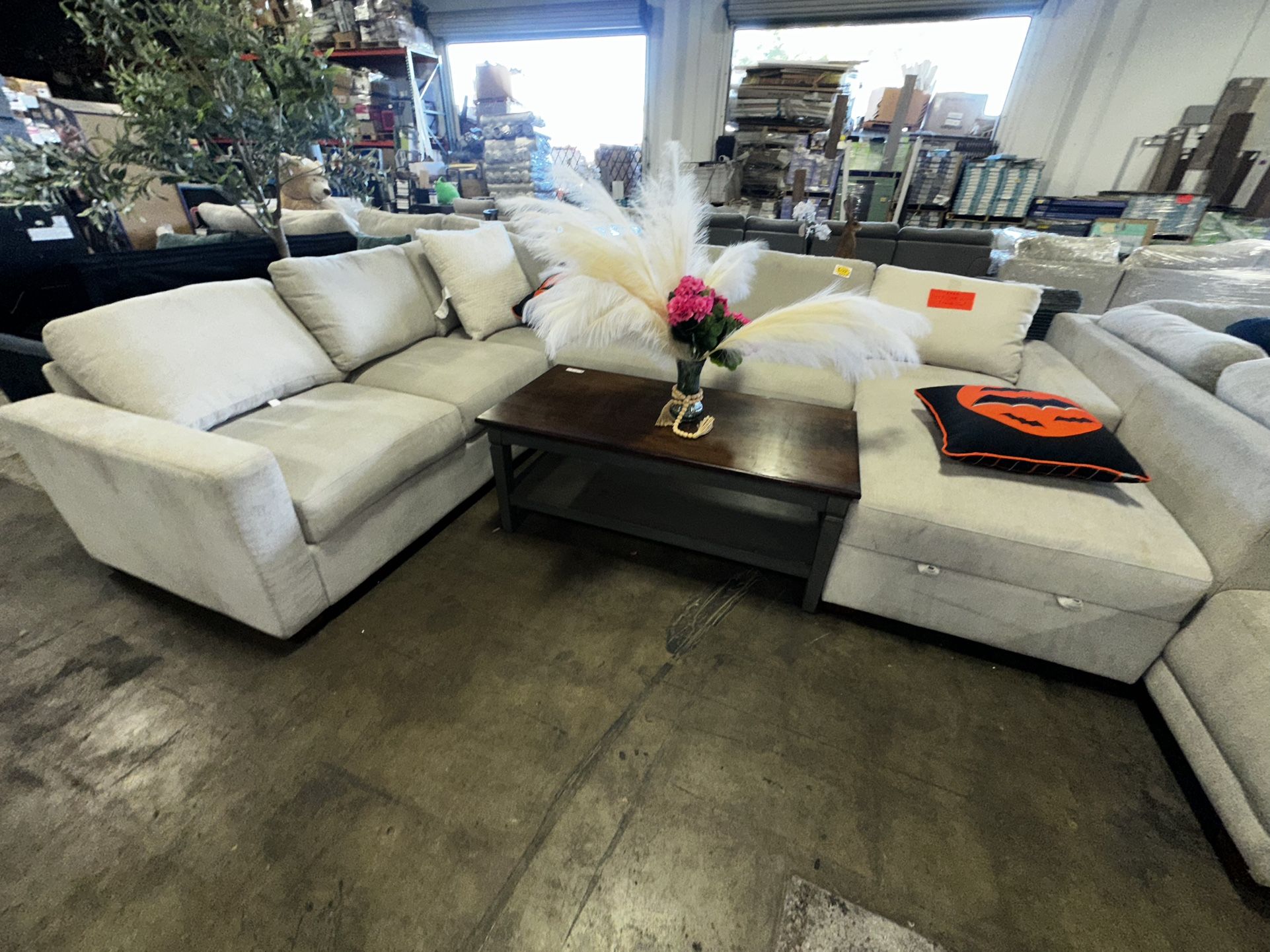 Thomasville Fabric Sectional Sofa With Storage Chaise