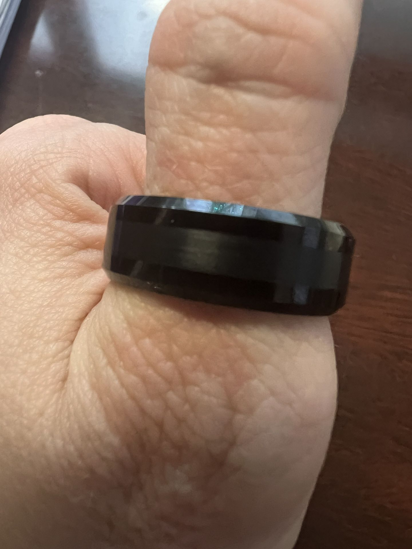 Custom Engraved Simple Beveled Edge Black Titanium Wedding Band