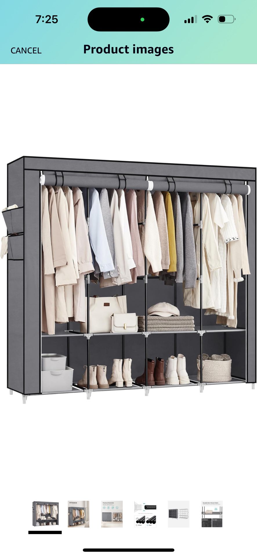 Portable Closet, Wardrobe Closet Organizer with Cover, 4 Hanging Rods and Shelves, 4 Side Pockets, 66.9 x 17.7 x 65.7 Inches, Large Capacity for Bedro