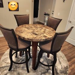 Montibello 40” Round Marble Dining Pub Table with 4 Swivel Seats