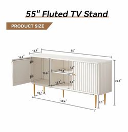 Modern White TV stand with gold hardware in mint condition