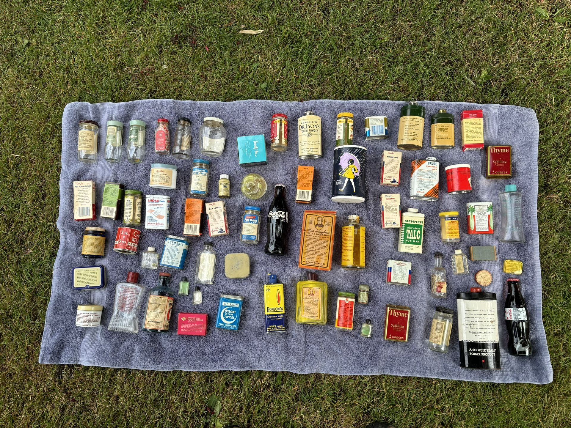 Box Of Old Tins, Bottles And Boxes. Old Advertising Items