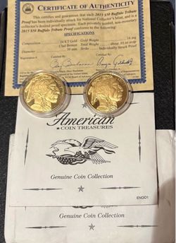 2 Gold Plated Large Buffalo Nickels