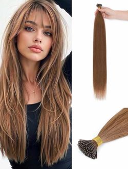 I Tip Hair Extensions 200g/200s,26 Inch Long Synthetic Brown Invisible Itip Hair Extensions Straight for Women