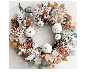 Fall Decor - Fall Decorations for Home - 18 Inch Autumn Maple Leaf Pumpkin Pine Cone Berry Wreath