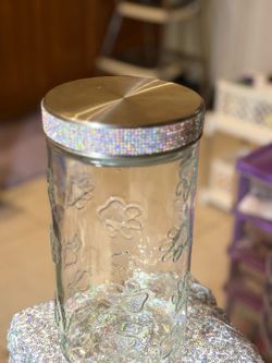 Glass Jar-Pet/Dog treats-Rhinestone accents -Bling/Glam/Sparkles